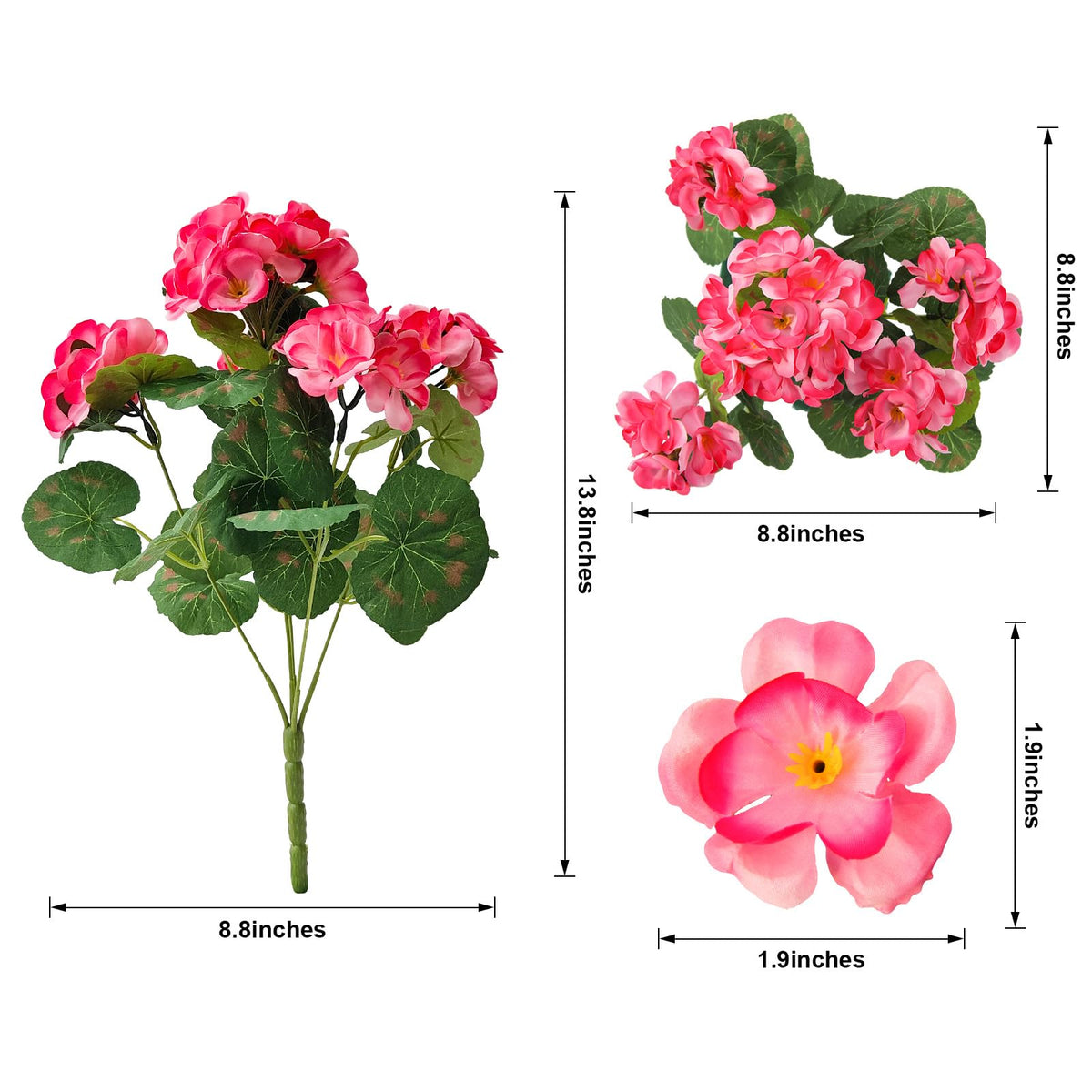 Flortevera silk geranium vines closeup highlights lifelike texture and realism.