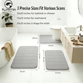 Flotstiga memory foam bath mat toilet rug 20x20 with non-slip backing.
