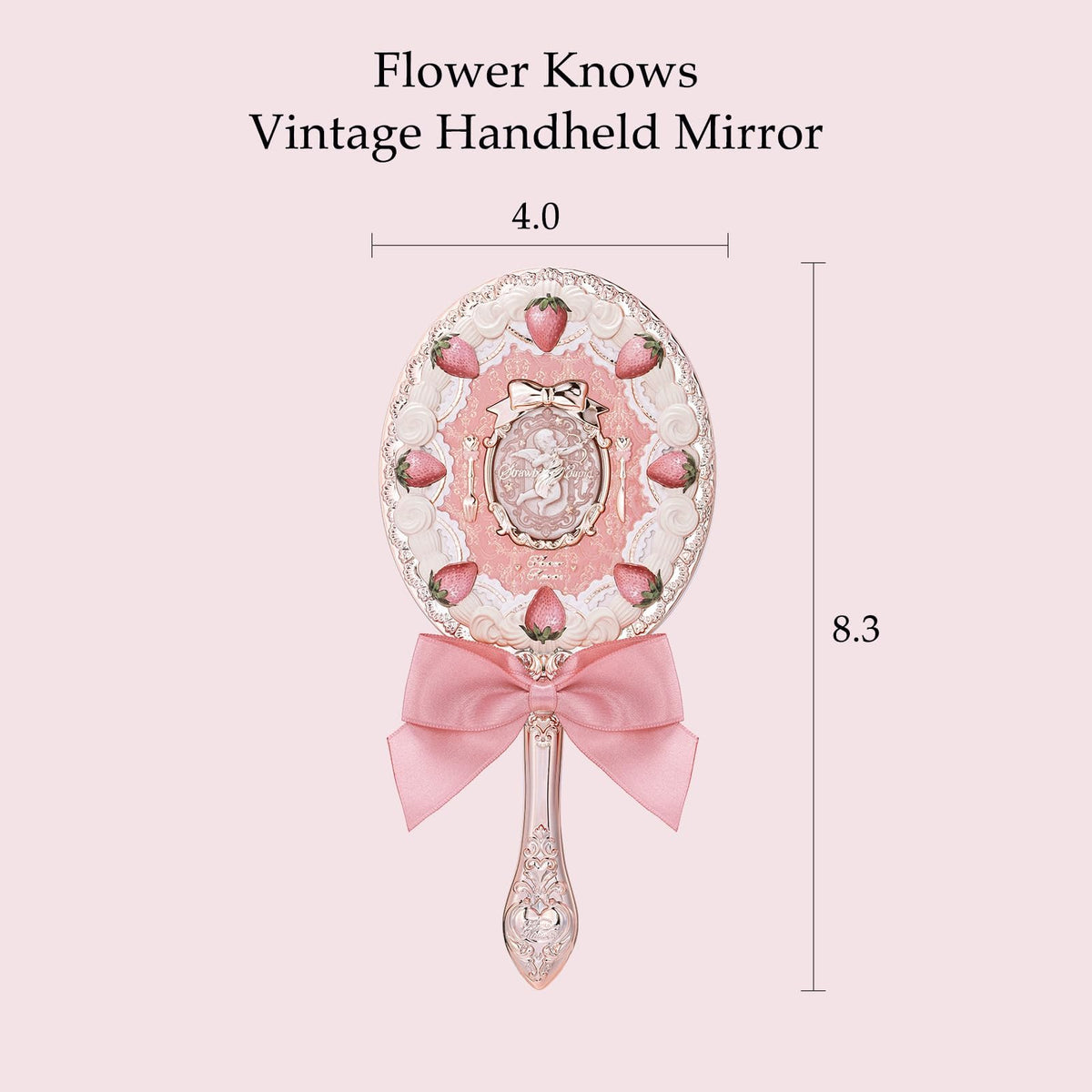 Flower Knows Strawberry Cupid Hand Mirror handle close-up showing ergonomic grip for easy use.