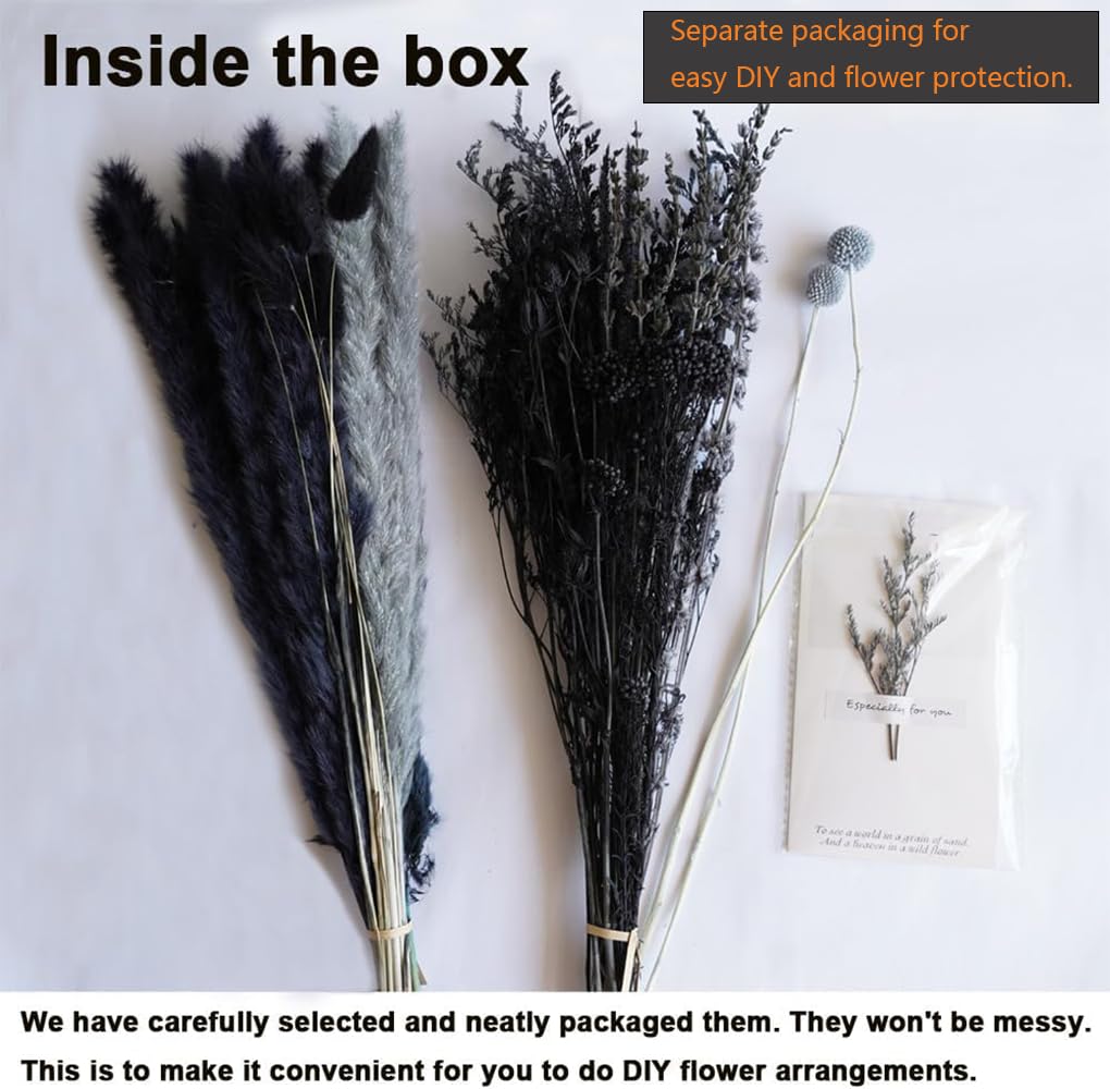 Flowerartlife dried flowers close-up with pampas, lavender, and thistle for warm texture.