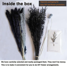 Flowerartlife dried flowers close-up with pampas, lavender, and thistle for warm texture.