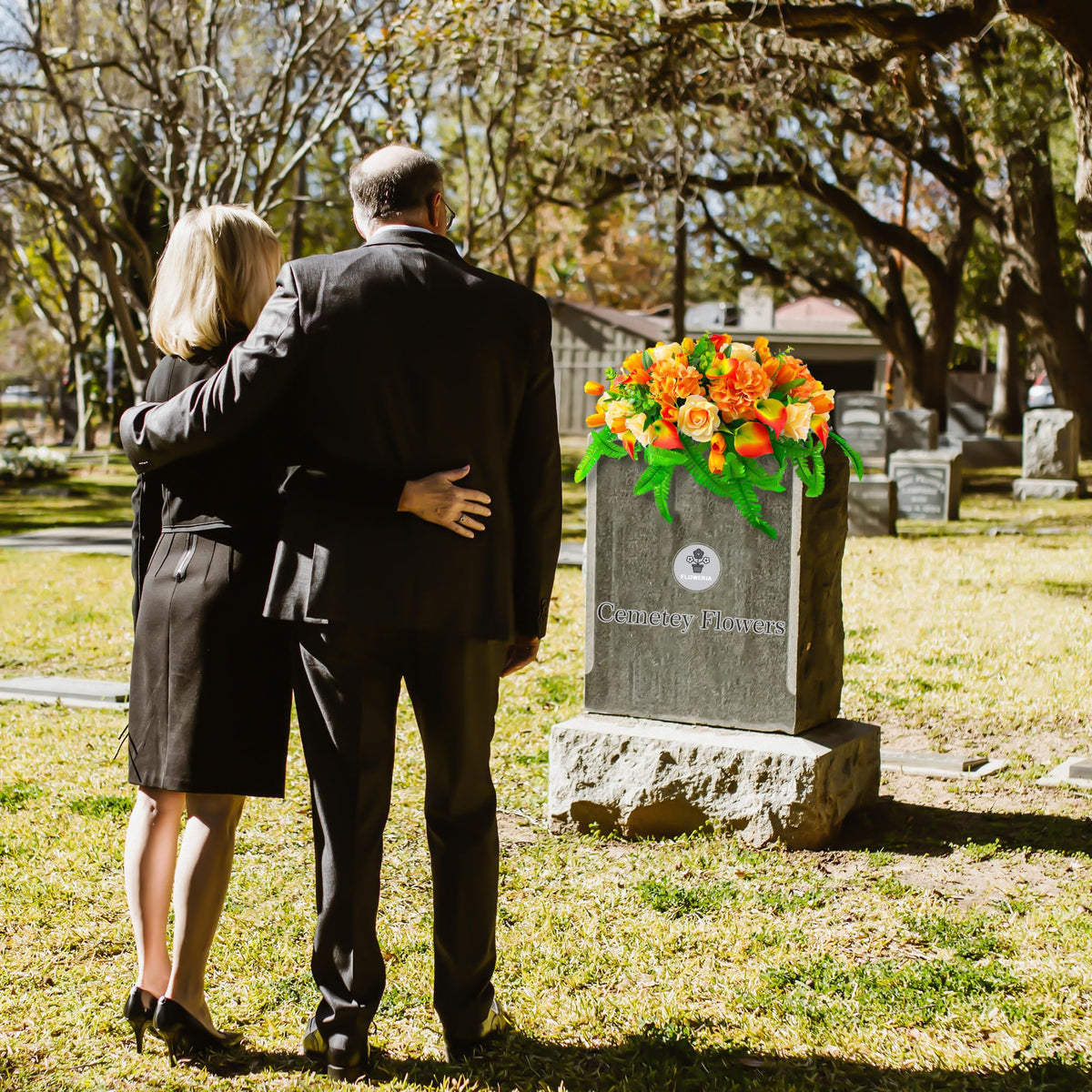 Floweria large 3in by 21.5in arrangement fits standard headstones.