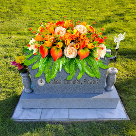 Floweria grave saddle installation shows rust-proof wire and rubber handle for easy mounting.