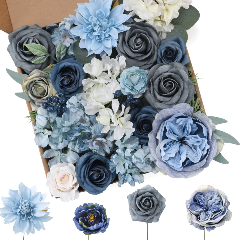 Floweroyal dusty blue silk flower mix ready for DIY bouquet and home decor.