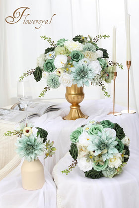 Floweroyal table centerpiece arrangement with mixed silk blooms and stems.