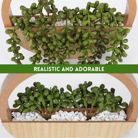Floweroyal wood-tone planter detail provides natural warmth to walls or shelves.