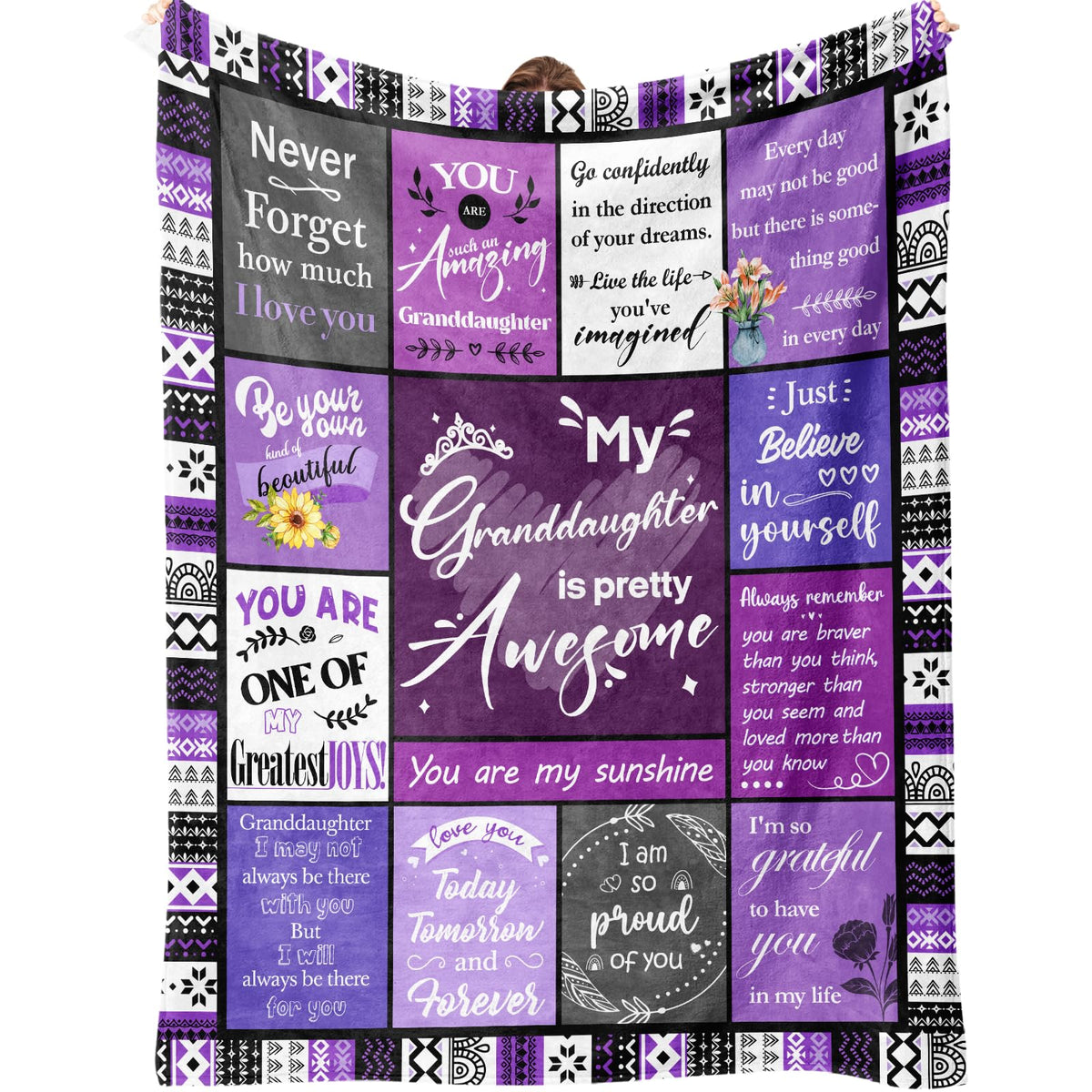 Flpoxzd granddaughter blanket showing heartwarming messages for grandma gift