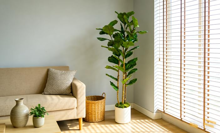 FLRLIVING dense green fiddle leaf fig leaves for a realistic indoor tree