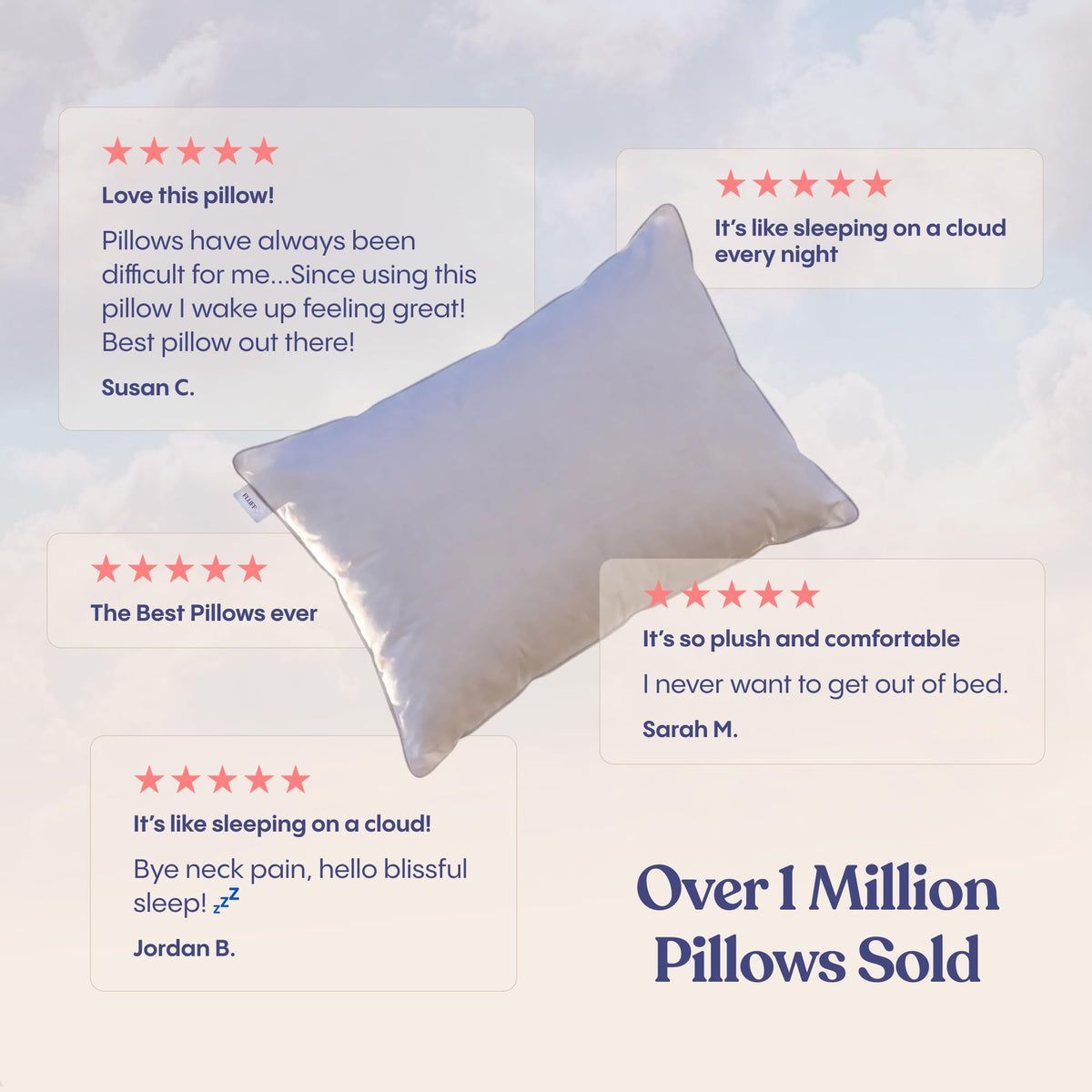 FluffCo Basics pillow on a bed setup, illustrating standard queen size fit.