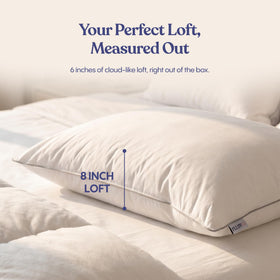 FluffCo Basics pillow with cover stitching details, demonstrating durable sewn-on shell.