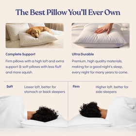 FluffCo Basics pillow side-sleep use, showing elevated neck support.