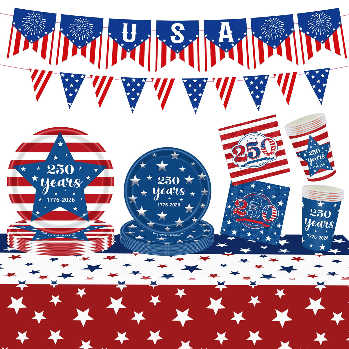 FLUUZE 9-inch patriotic plates for vibrant Independence Day table setting.