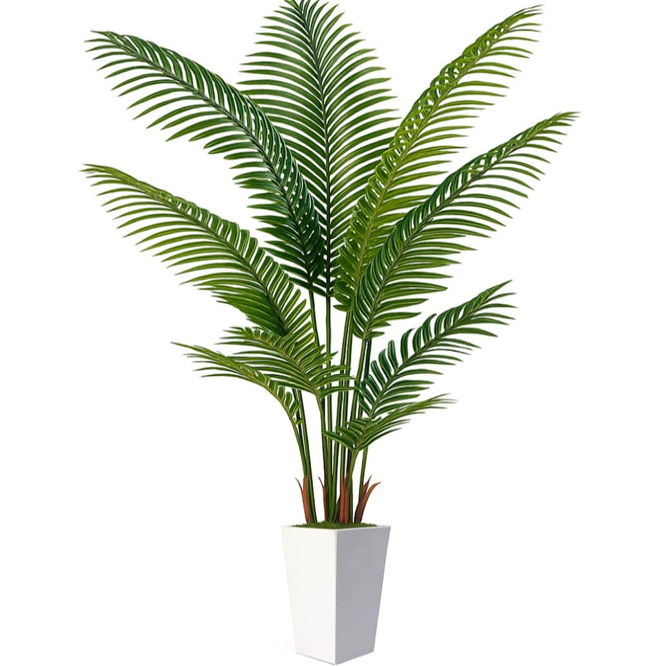 Flydeer 7ft artificial palm tree front view adds tropical ambiance.