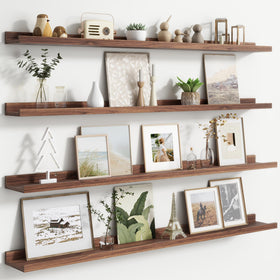FLYJOE floating picture ledge shelves displaying memories in a modern wall gallery