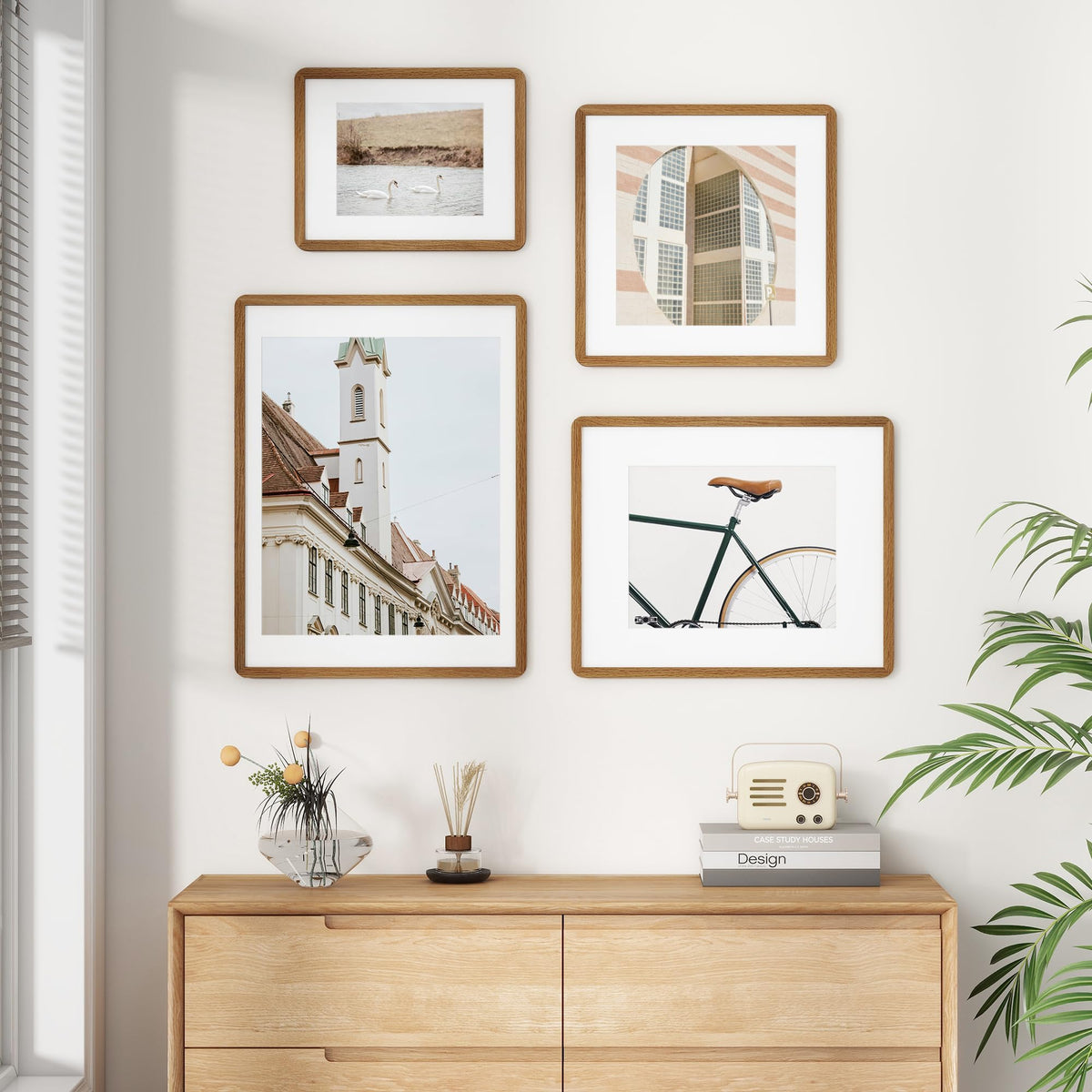 FLYJOE oak frame for living rooms, offices with warm walnut tone.