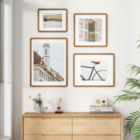 FLYJOE oak frame for living rooms, offices with warm walnut tone.