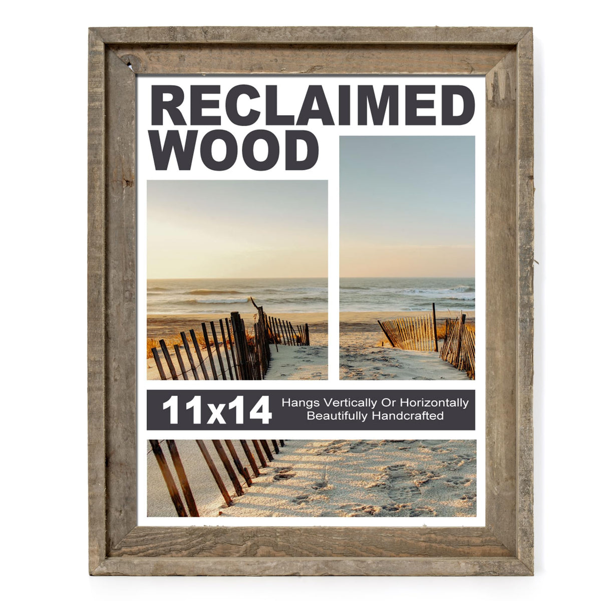 FLYJOE Rustic 11x14 frame front view showing reclaimed wood charm for photos