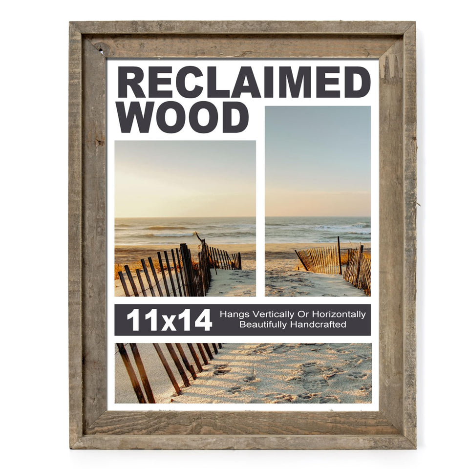 FLYJOE Rustic 11x14 frame front view showing reclaimed wood charm for photos
