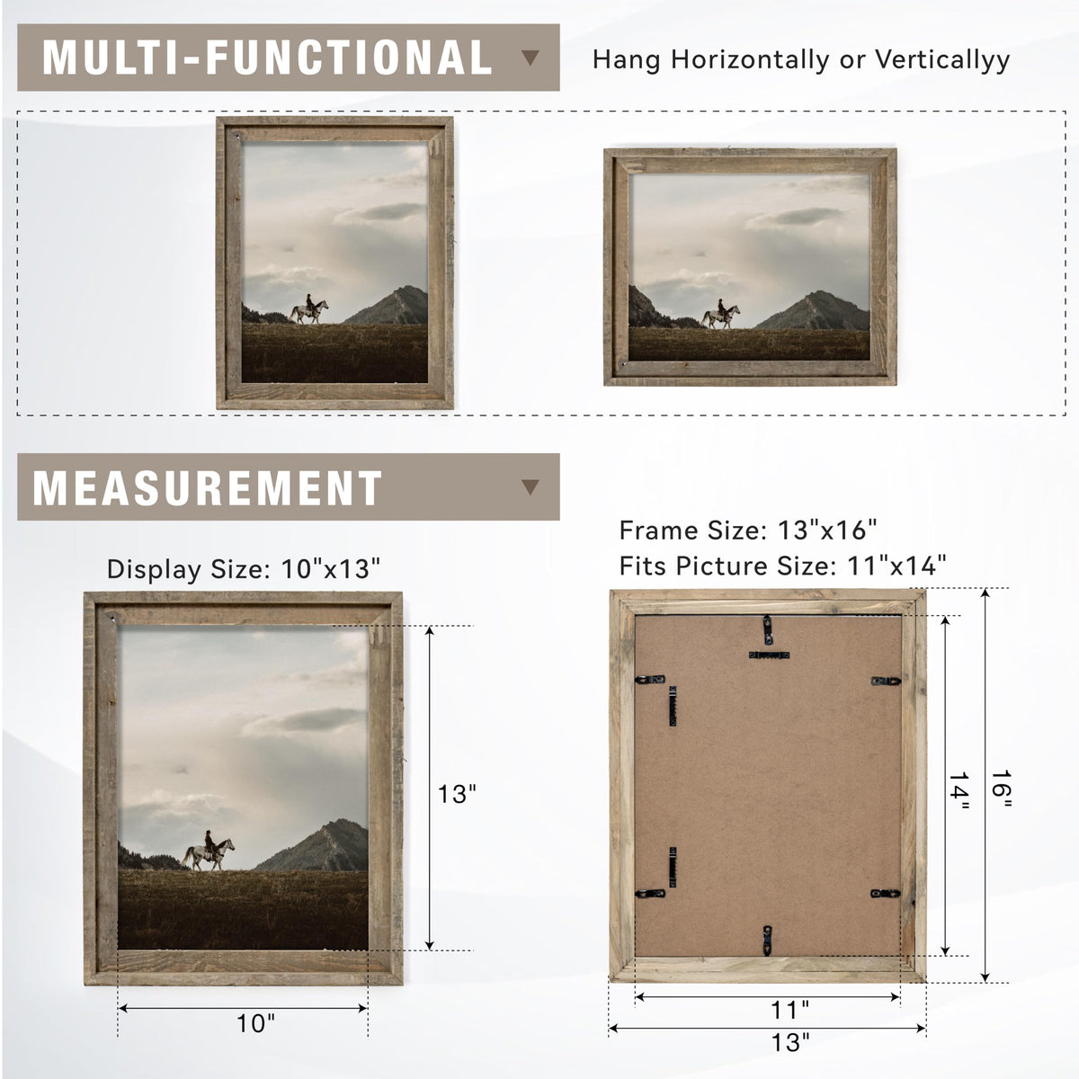 FLYJOE Rustic 11x14 frame wall-mount ready for easy gallery displays