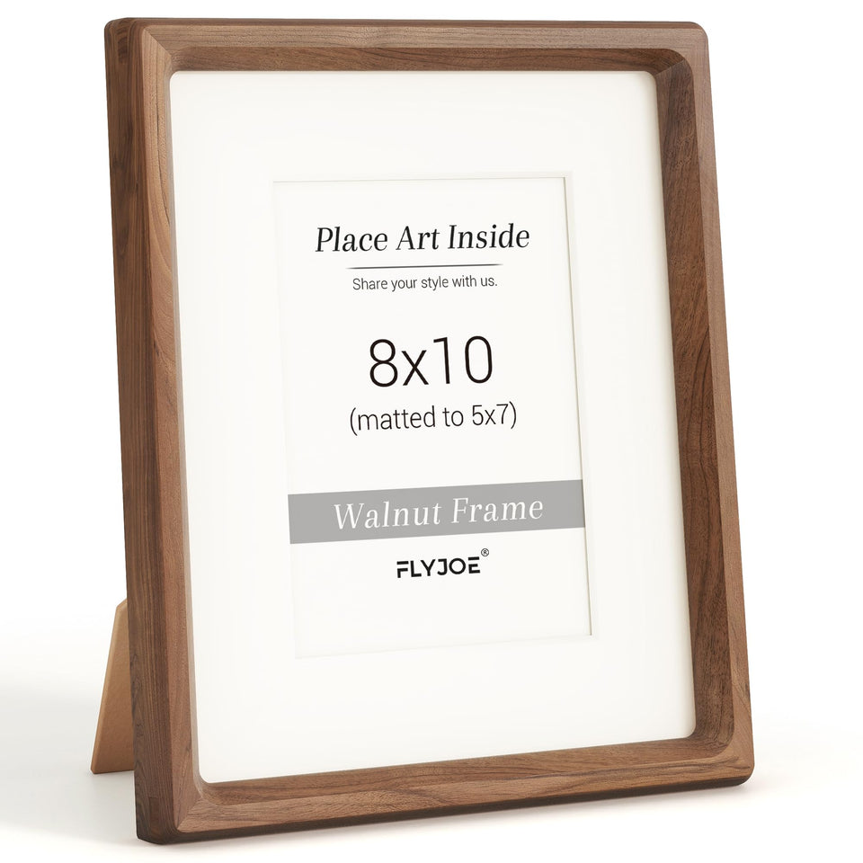 Flyjoe walnut photo frame front view highlights natural grain and craftsmanship.