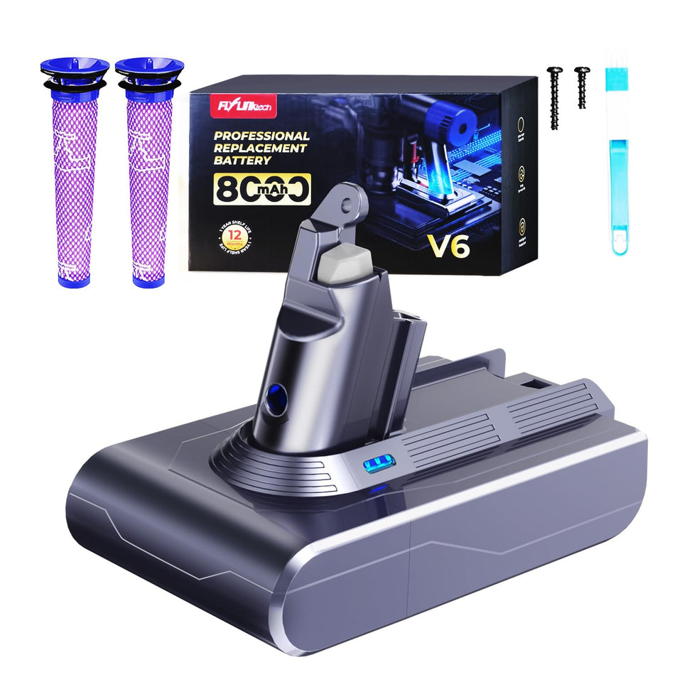 FLYLINKTECH 8000mAh V6 battery replacement for extended vacuum runtime.