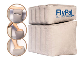 Flypal inflatable foot rest in travel setup provides comfortable leg elevation and circulation.