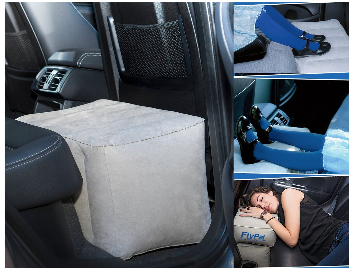 Flypal lightweight portable foot rest inflates quickly for easy travel and storage.