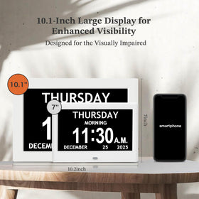 FLYRUIT clock displaying time, date, and day for quick orientation