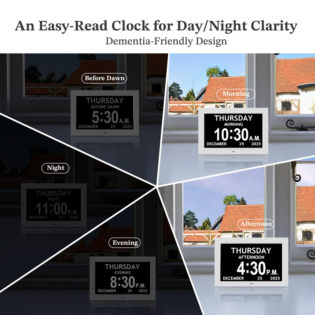 FLYRUIT clock with large digits close-up for legibility