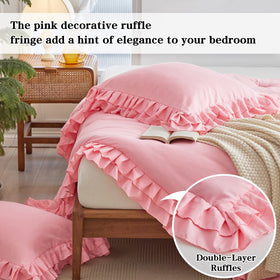 Flysheep pink edge detail on comforter adds farmhouse elegance.