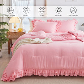 Flysheep pink ruffled twin pillowcase back view emphasizes texture.