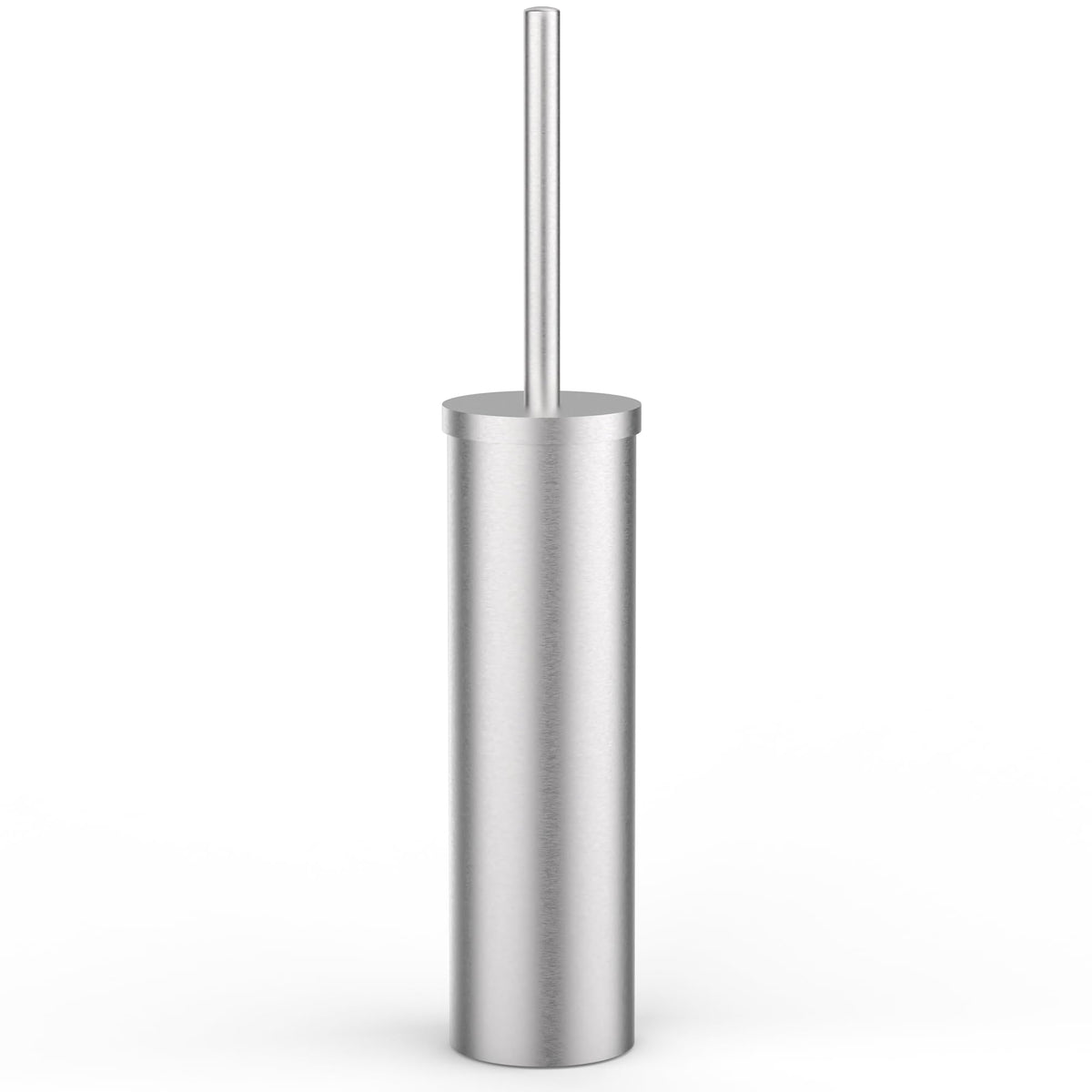 Flyzenvibe stainless steel toilet brush with brushed-silver holder for tidy, splash-free cleaning.
