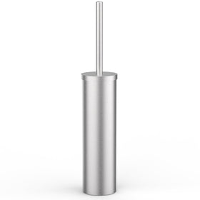 Flyzenvibe stainless steel toilet brush with brushed-silver holder for tidy, splash-free cleaning.