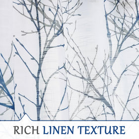 FMFUNCTEX bedroom decor with blue-grey tree branch pattern on white curtains.