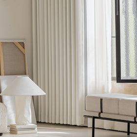 FMFUNCTEX beige blackout curtains illustrating noise reduction effect