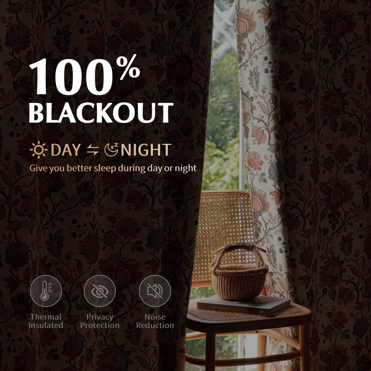 FMFUNCTEX beige floral drapes provide room-darkening and stylish ambiance
