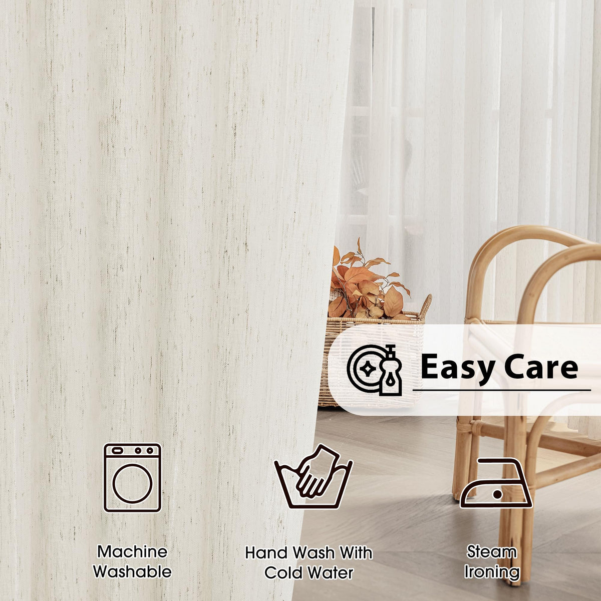 FMFUNCTEX beige flax curtains invite natural light while adding casual warmth.