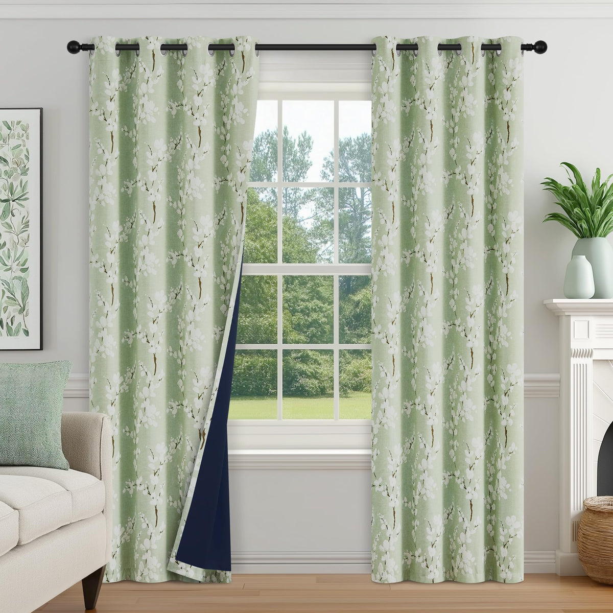 FMFUNCTEX floral curtains in sage green for bedrooms with soft texture