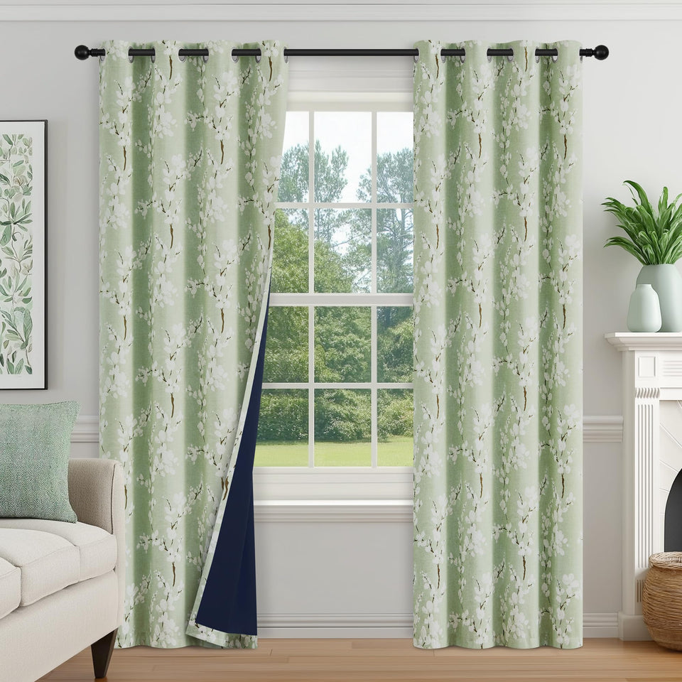 FMFUNCTEX floral curtains in sage green for bedrooms with soft texture