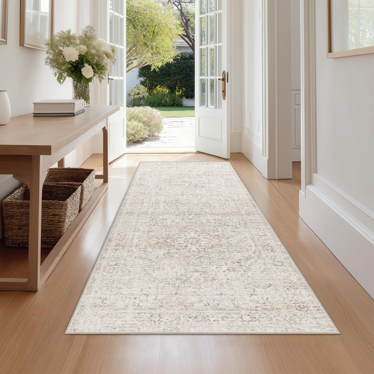 FMFUNCTEX hallway runner rug with medallion design adds elegant hallway flair.
