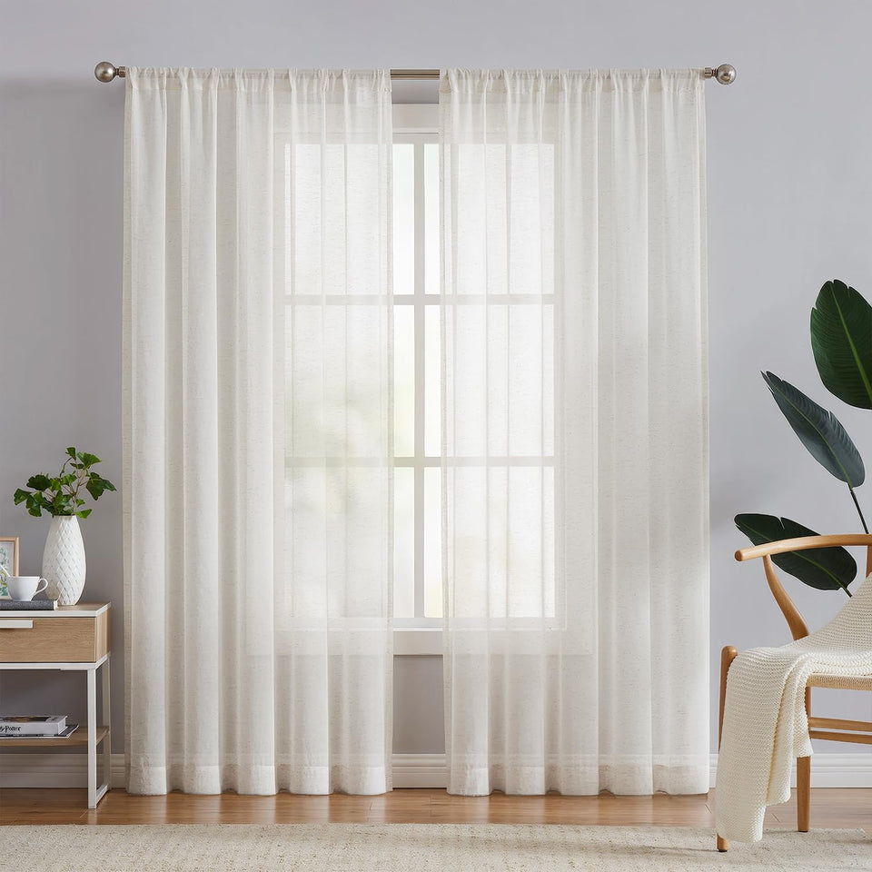 FMFUNCTEX linen sheer curtains frame the living room with soft light and privacy.