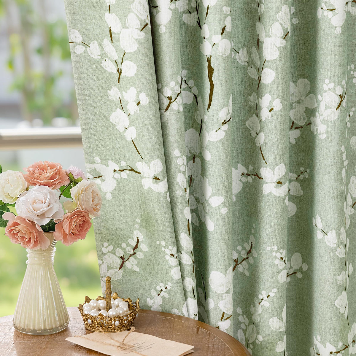 FMFUNCTEX sage-green curtains ideal for living rooms and cottages