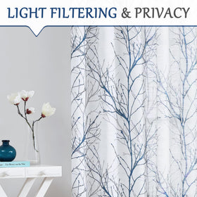 FMFUNCTEX living room setup showing open-weave semi-sheer curtains diffuse daylight.