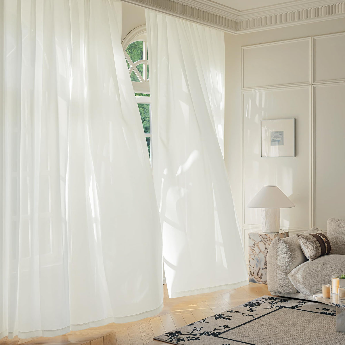 FMFUNCTEX minimalist beige rod-pocket drapery set for modern windows