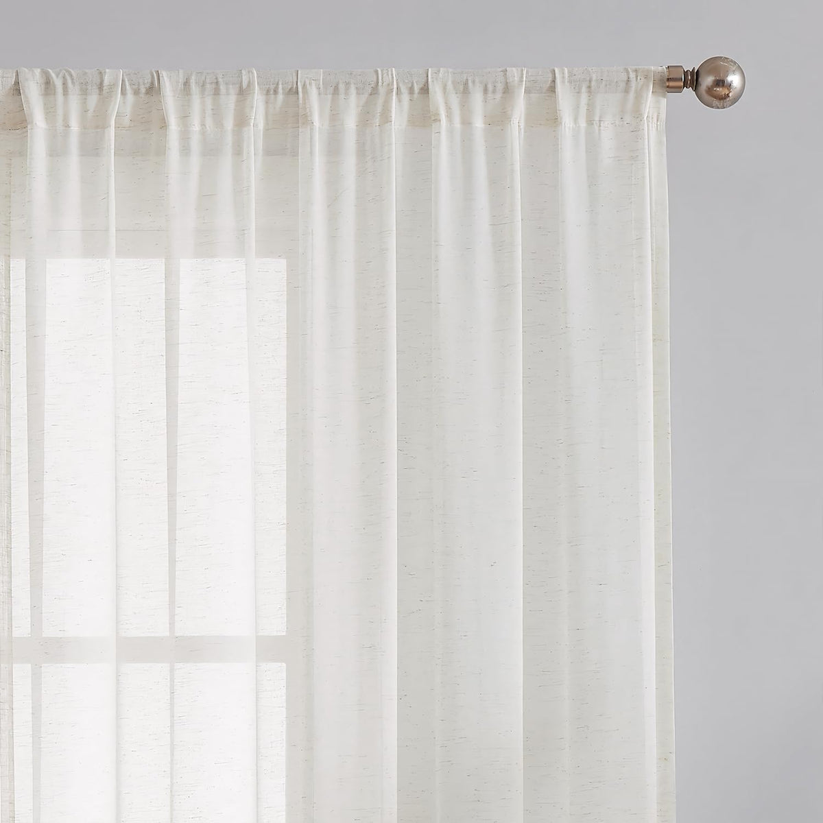 FMFUNCTEX natural flax linen curtains in a bedroom offer warm texture and daytime privacy.
