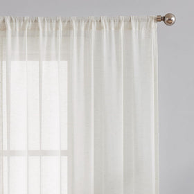 FMFUNCTEX natural flax linen curtains in a bedroom offer warm texture and daytime privacy.