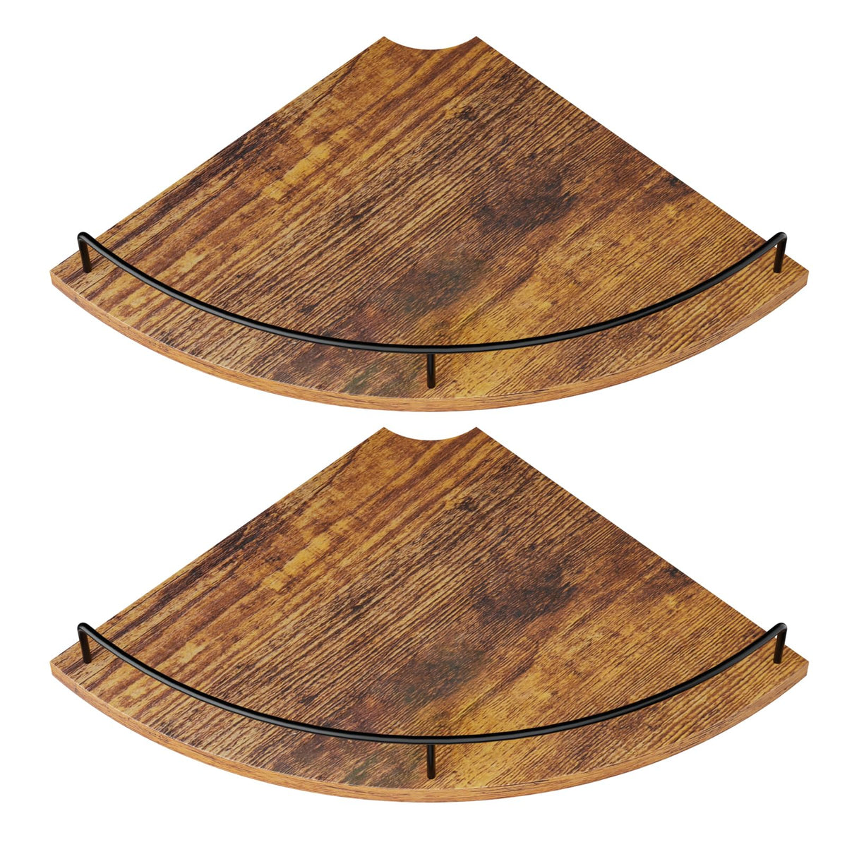 FNBAR corner floating shelves in rustic brown provide compact storage.