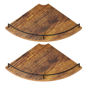FNBAR corner floating shelves in rustic brown provide compact storage.