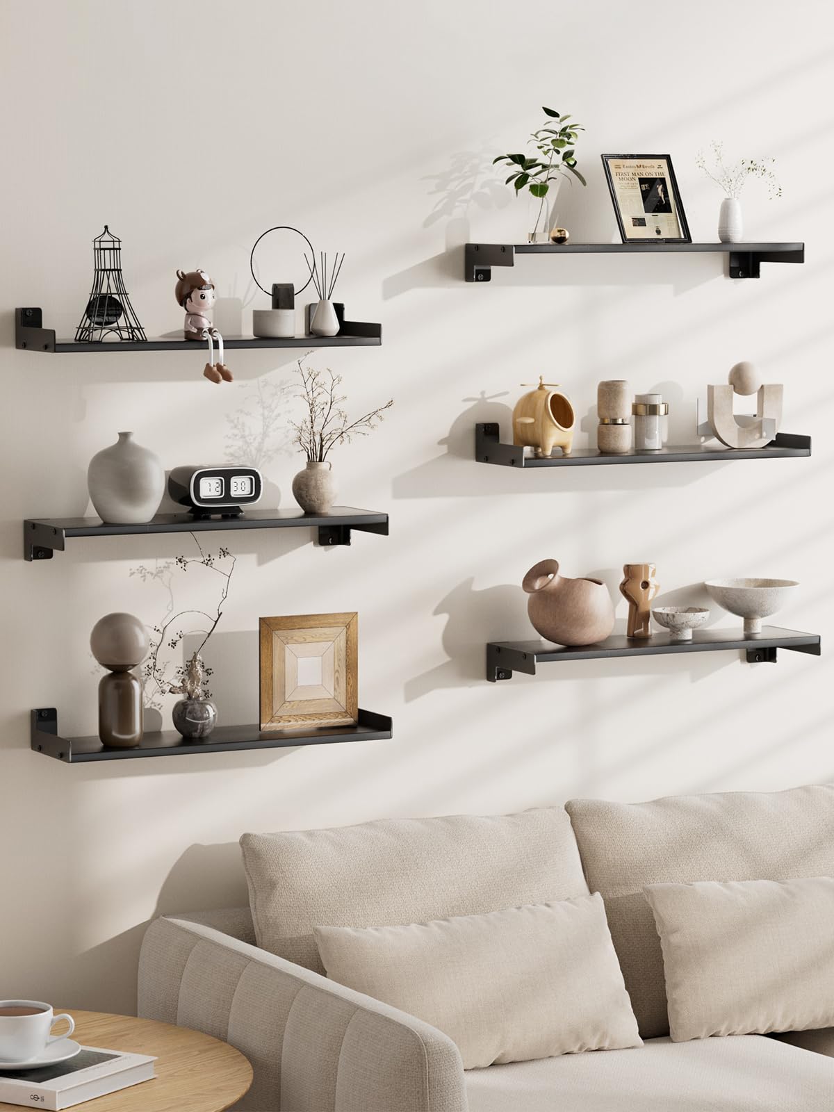 FNBAR 12-inch wide shelves offer sturdy storage for decor and essentials.