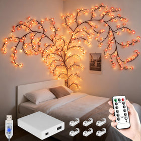 FNHMSL Cherry Enchanted Willow Vine Lights mounted on wall for cozy ambient decor
